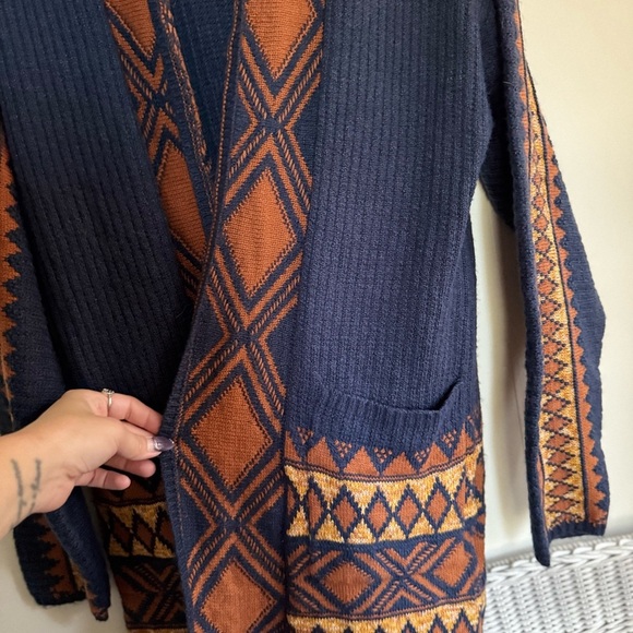 Lucky Brand Navy and Orange Hooded Knit Cardigan - Picture 2 of 8